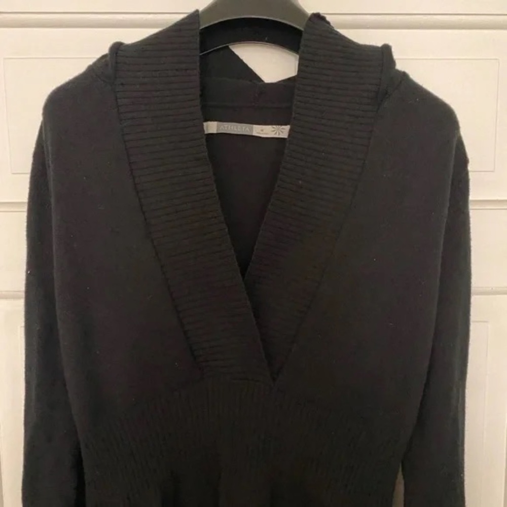 Athleta Black Cotton and Cashmere Blend Sweater Dress with Hood